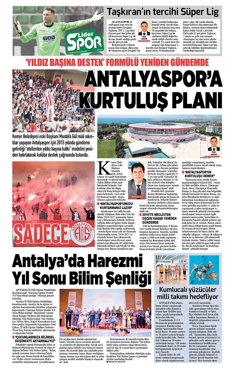 17 H A Z İ R A N 2026 L İ D E R G A Z E T E A N T A L Y A 8