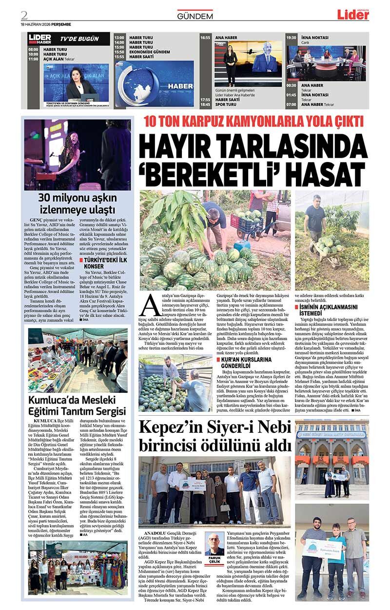 18 H A Z İ R A N 2026 L İ D E R G A Z E T E A N T A L Y A 2