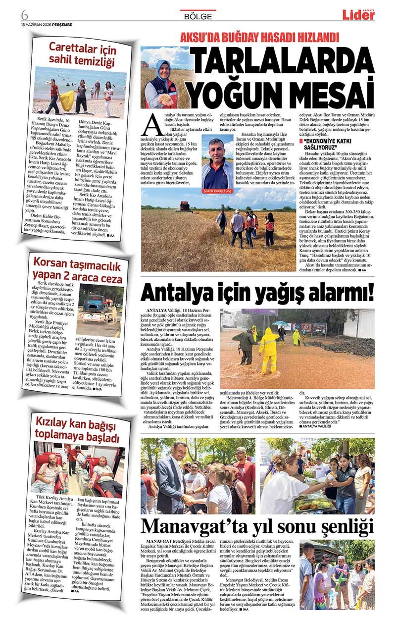 18 H A Z İ R A N 2026 L İ D E R G A Z E T E A N T A L Y A 6