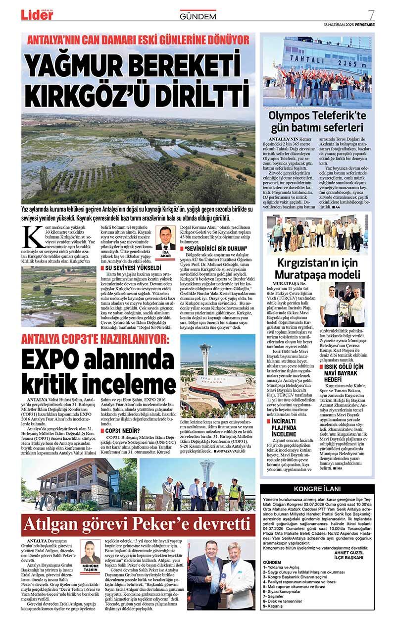 18 H A Z İ R A N 2026 L İ D E R G A Z E T E A N T A L Y A 7