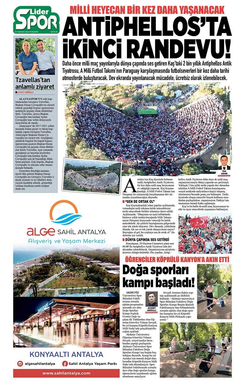 18 H A Z İ R A N 2026 L İ D E R G A Z E T E A N T A L Y A 8