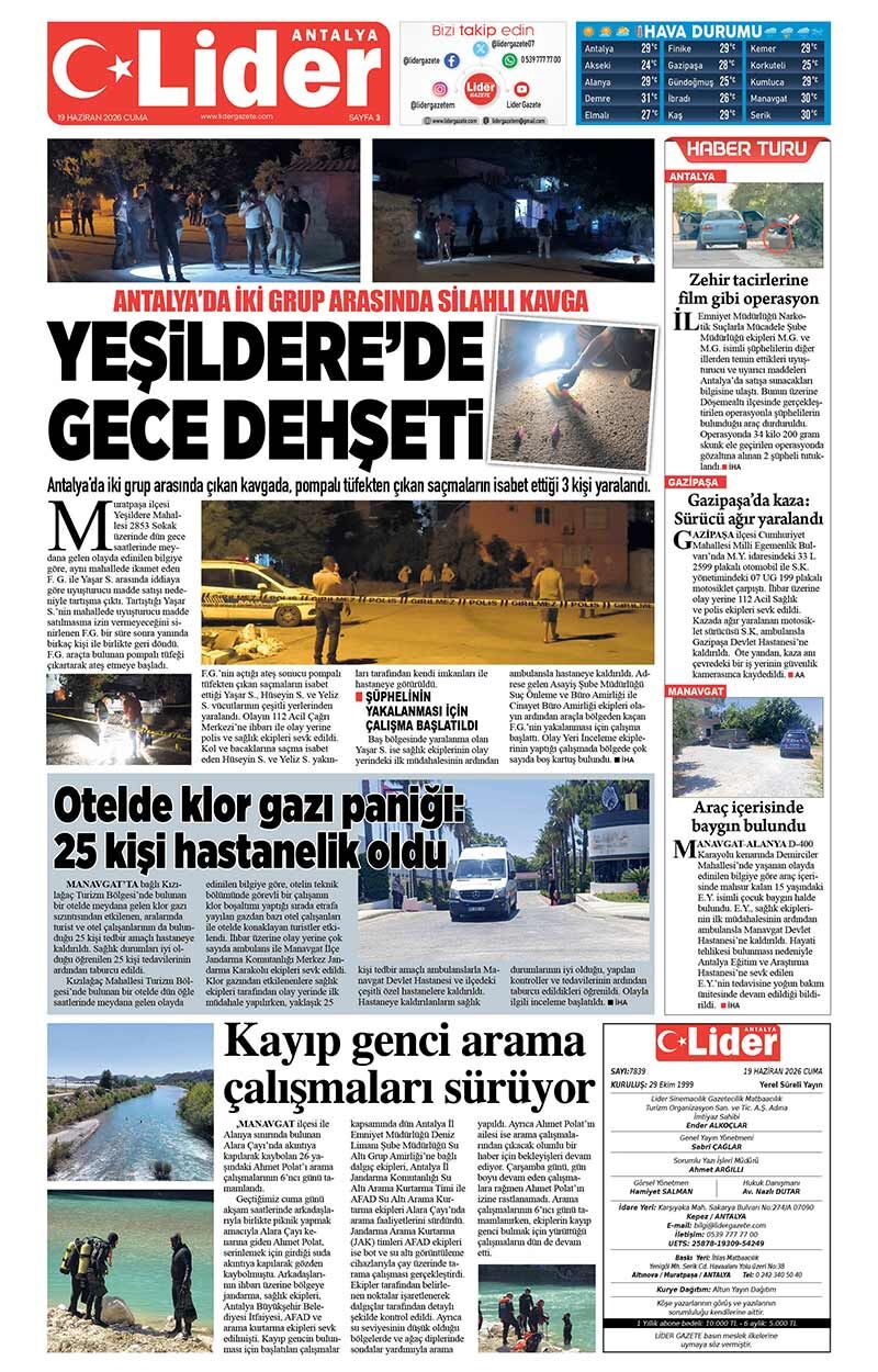 19 H A Z İ R A N 2026 L İ D E R G A Z E T E A N T A L Y A 3