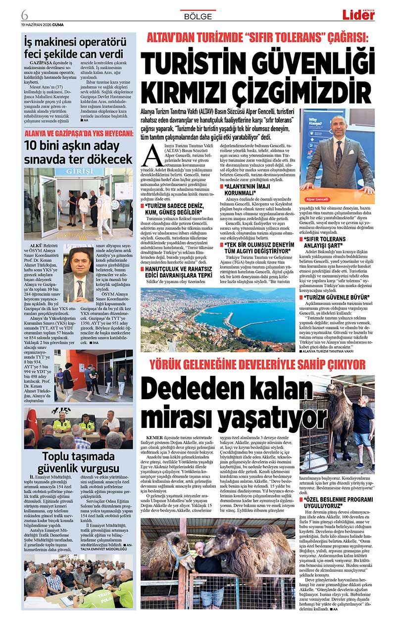 19 H A Z İ R A N 2026 L İ D E R G A Z E T E A N T A L Y A 6