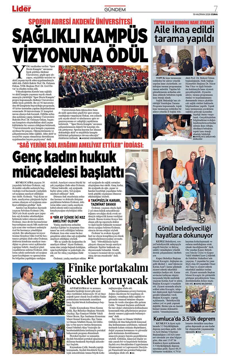 19 H A Z İ R A N 2026 L İ D E R G A Z E T E A N T A L Y A 7