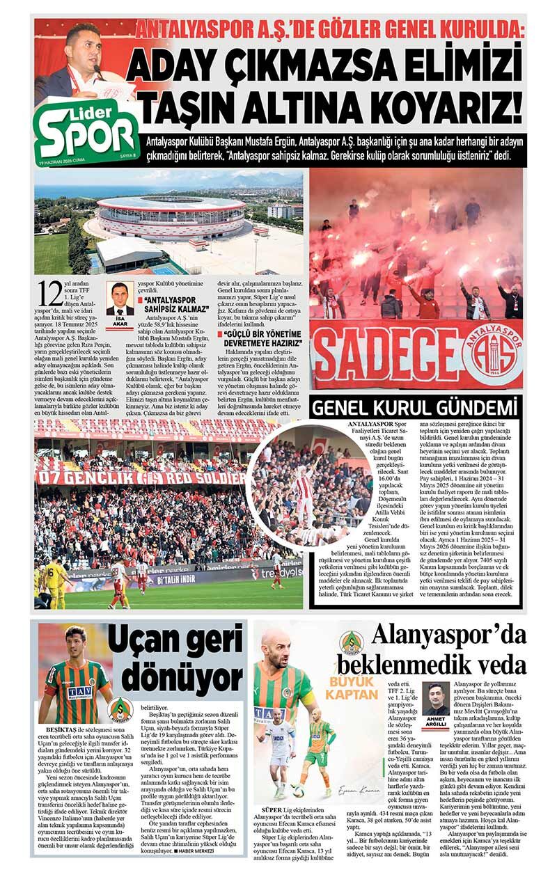 19 H A Z İ R A N 2026 L İ D E R G A Z E T E A N T A L Y A 8