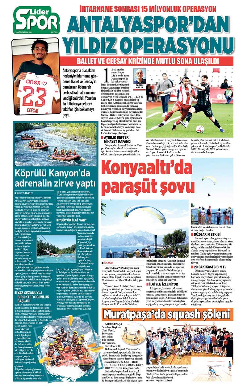2 H A Z İ R A N 2026 L İ D E R G A Z E T E A N T A L Y A 8