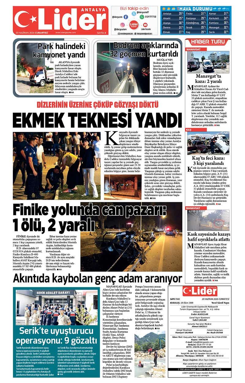 20 H A Z İ R A N 2026 L İ D E R G A Z E T E A N T A L Y A 3