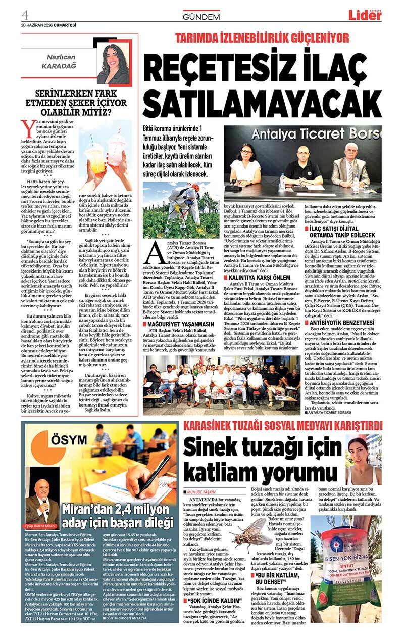 20 H A Z İ R A N 2026 L İ D E R G A Z E T E A N T A L Y A 4