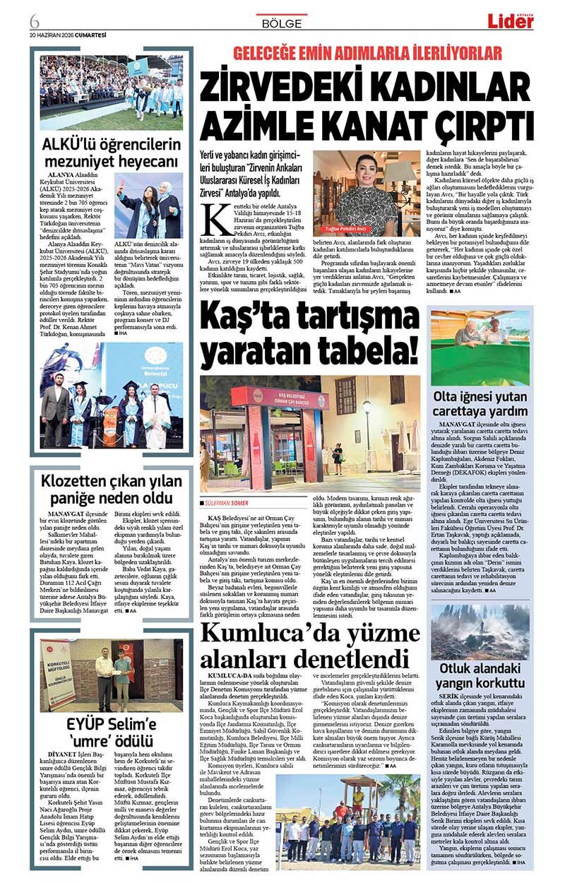 20 H A Z İ R A N 2026 L İ D E R G A Z E T E A N T A L Y A 6