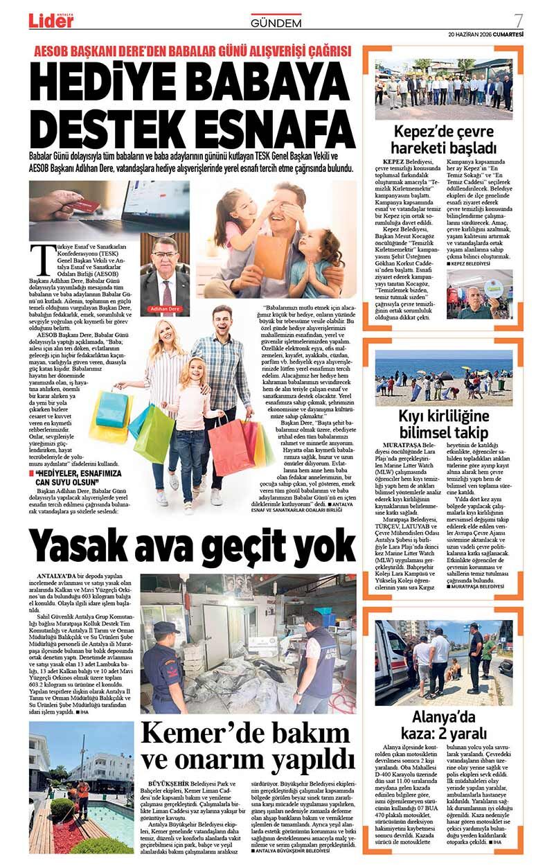 20 H A Z İ R A N 2026 L İ D E R G A Z E T E A N T A L Y A 7