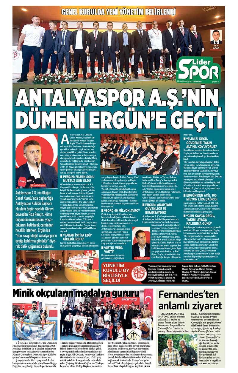 20 H A Z İ R A N 2026 L İ D E R G A Z E T E A N T A L Y A 8