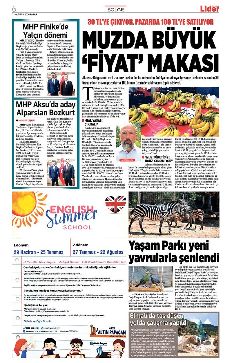21 H A Z İ R A N 2026 L İ D E R G A Z E T E A N T A L Y A 6