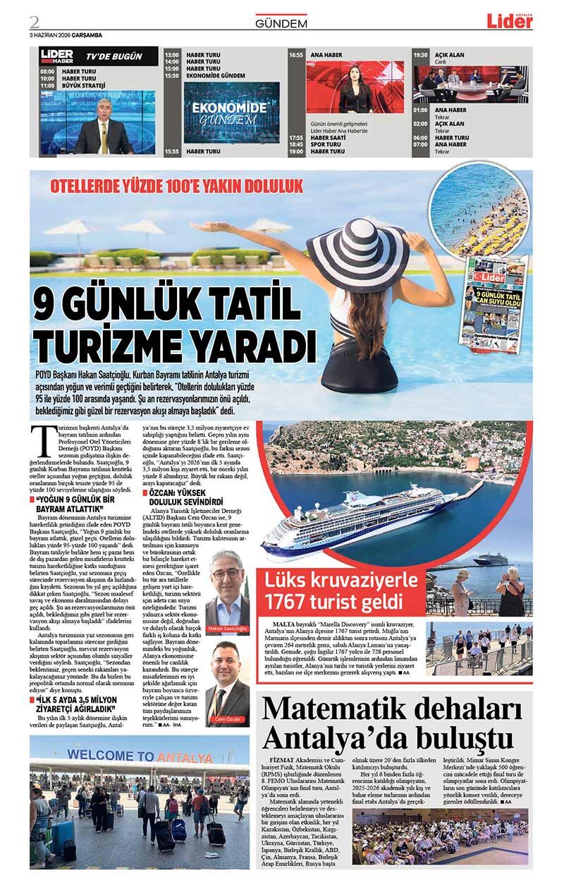 3 H A Z İ R A N 2026 L İ D E R G A Z E T E A N T A L Y A 2