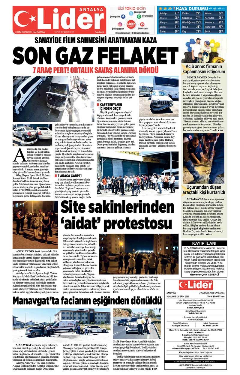 3 H A Z İ R A N 2026 L İ D E R G A Z E T E A N T A L Y A 3