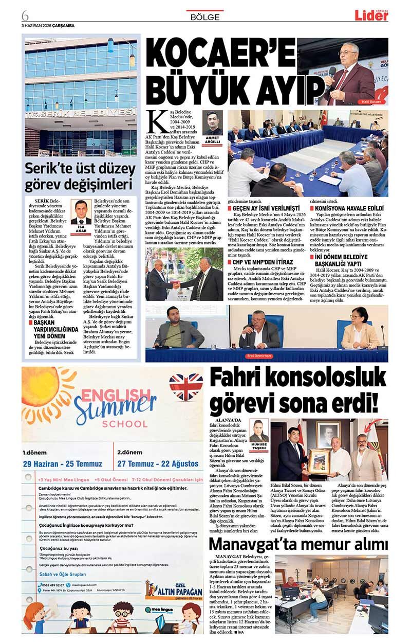 3 H A Z İ R A N 2026 L İ D E R G A Z E T E A N T A L Y A 6