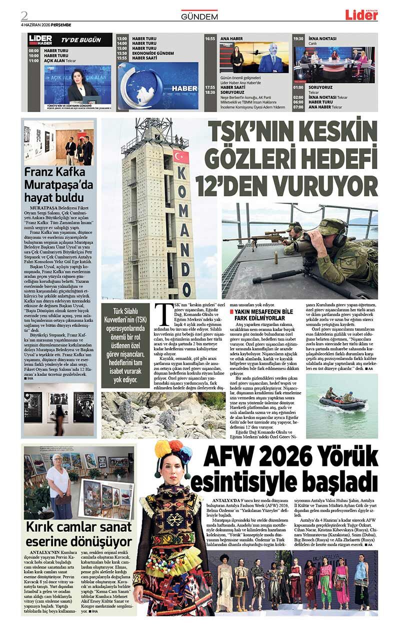 4 H A Z İ R A N 2026 L İ D E R G A Z E T E A N T A L Y A 2