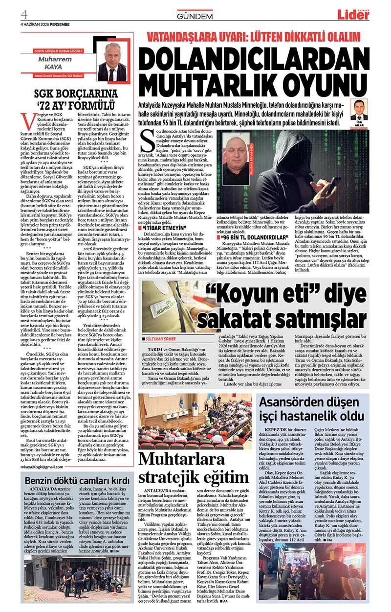 4 H A Z İ R A N 2026 L İ D E R G A Z E T E A N T A L Y A 4