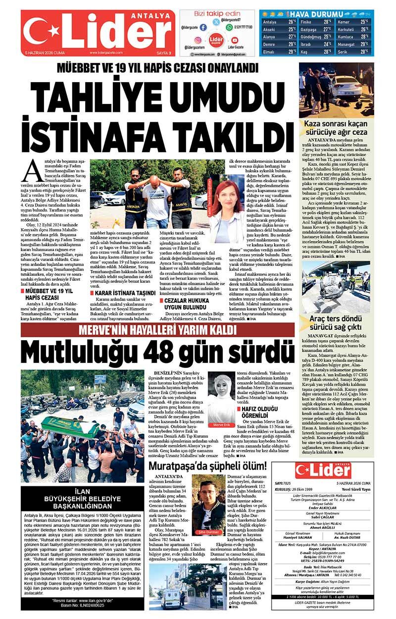 5 H A Z İ R A N 2026 L İ D E R G A Z E T E A N T A L Y A 3