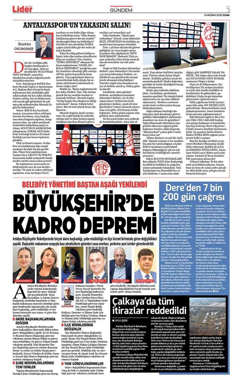 5 H A Z İ R A N 2026 L İ D E R G A Z E T E A N T A L Y A 5