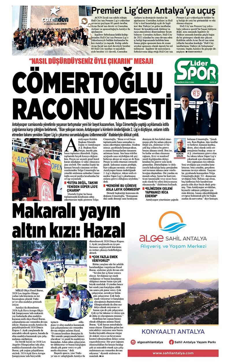 5 H A Z İ R A N 2026 L İ D E R G A Z E T E A N T A L Y A 8