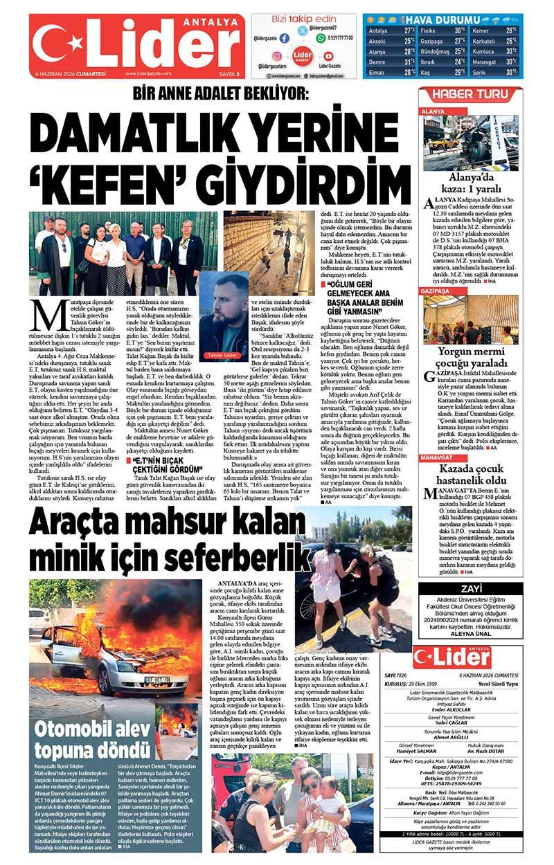 6 H A Z İ R A N 2026 L İ D E R G A Z E T E A N T A L Y A 3