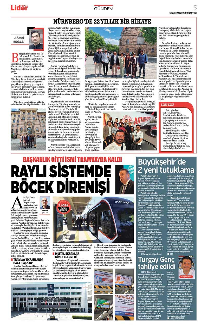 6 H A Z İ R A N 2026 L İ D E R G A Z E T E A N T A L Y A 5