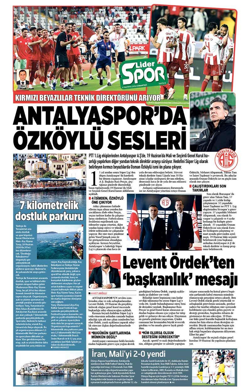 6 H A Z İ R A N 2026 L İ D E R G A Z E T E A N T A L Y A 8