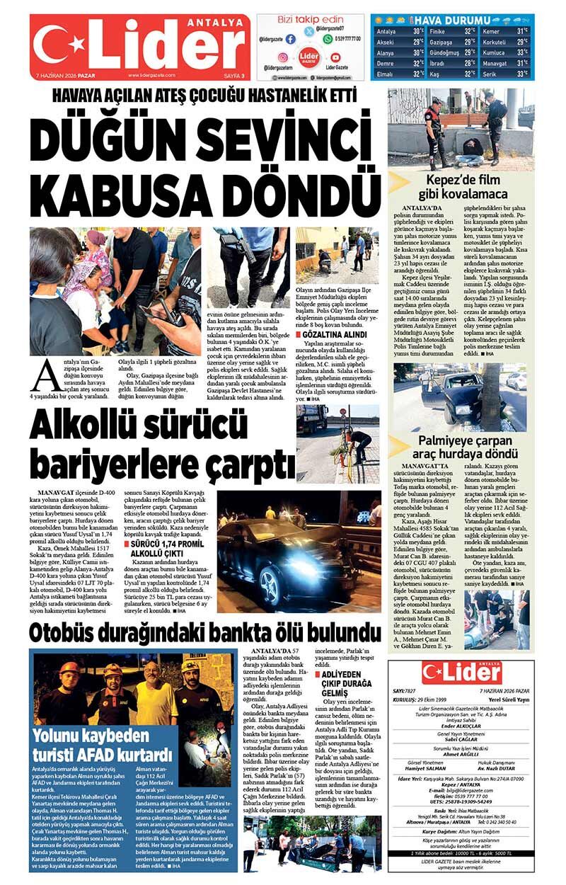 7 H A Z İ R A N 2026 L İ D E R G A Z E T E A N T A L Y A 3