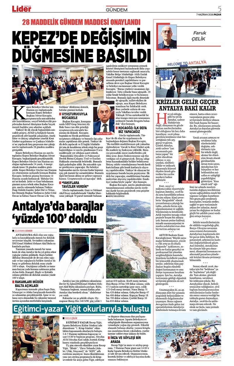 7 H A Z İ R A N 2026 L İ D E R G A Z E T E A N T A L Y A 5