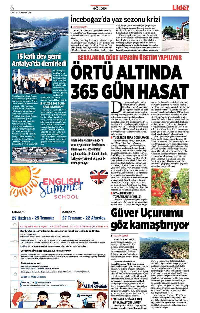 7 H A Z İ R A N 2026 L İ D E R G A Z E T E A N T A L Y A 6