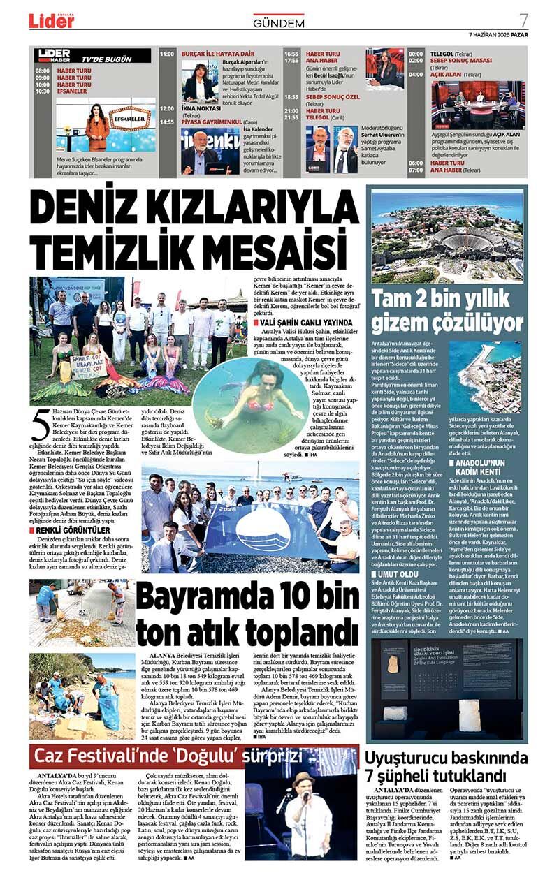 7 H A Z İ R A N 2026 L İ D E R G A Z E T E A N T A L Y A 7