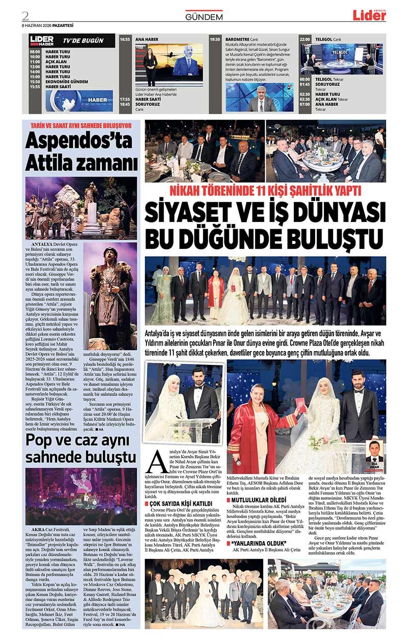 8 H A Z İ R A N 2026 L İ D E R G A Z E T E A N T A L Y A 2