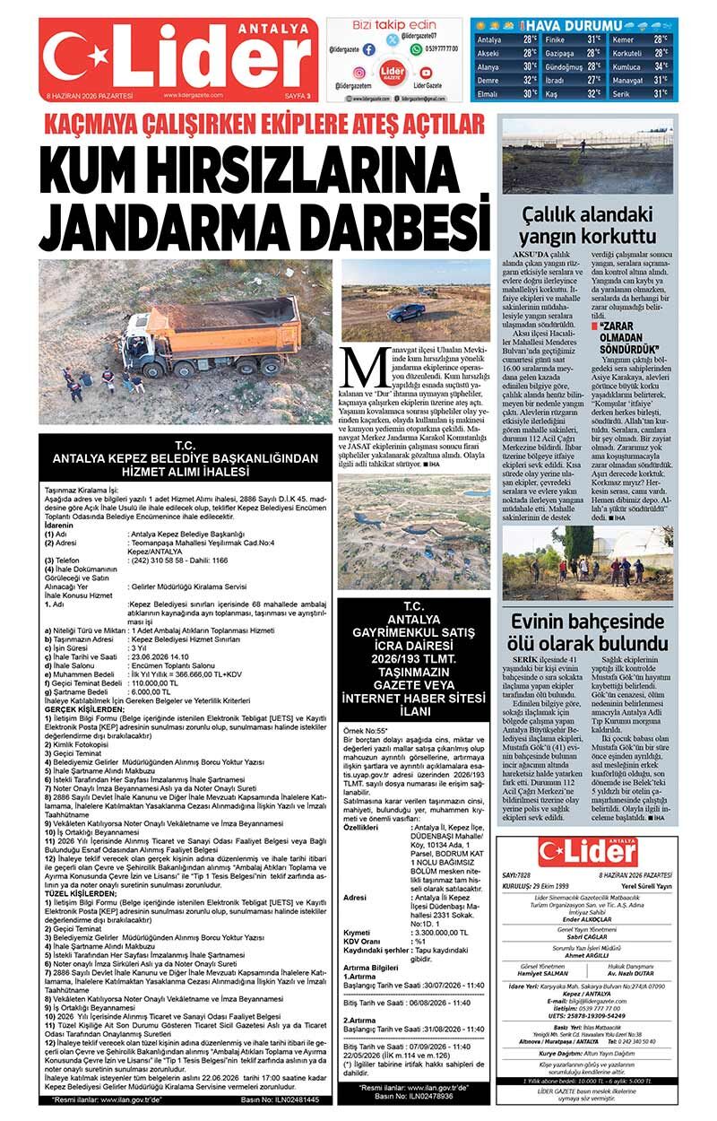 8 H A Z İ R A N 2026 L İ D E R G A Z E T E A N T A L Y A 3