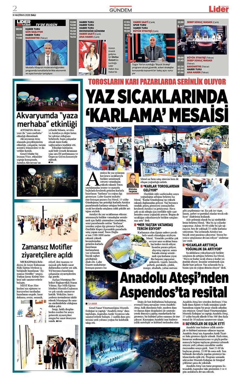 9 H A Z İ R A N 2026 L İ D E R G A Z E T E A N T A L Y A 2