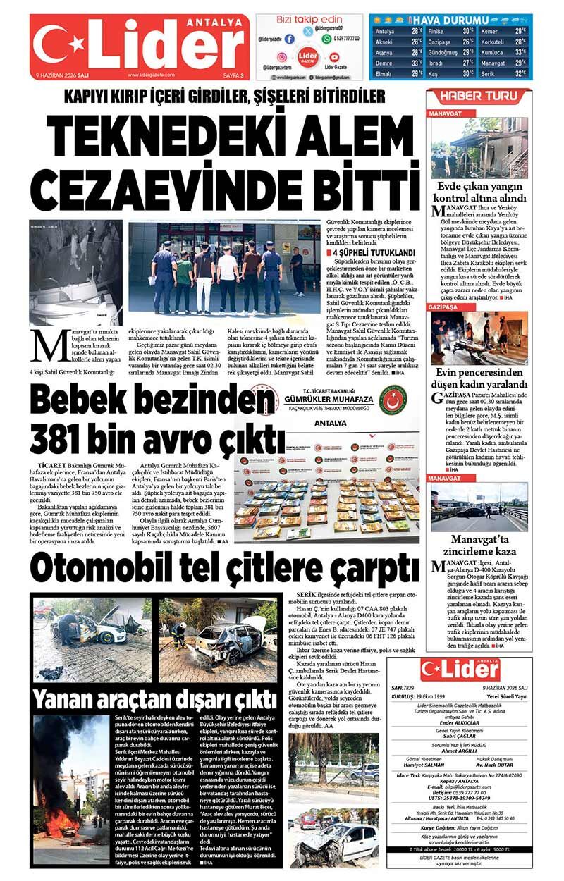 9 H A Z İ R A N 2026 L İ D E R G A Z E T E A N T A L Y A 3