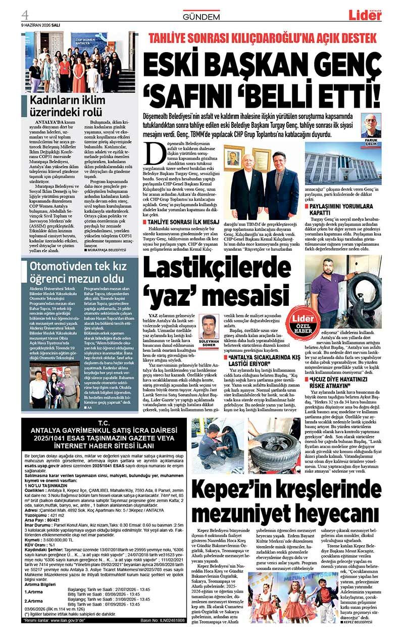 9 H A Z İ R A N 2026 L İ D E R G A Z E T E A N T A L Y A 4