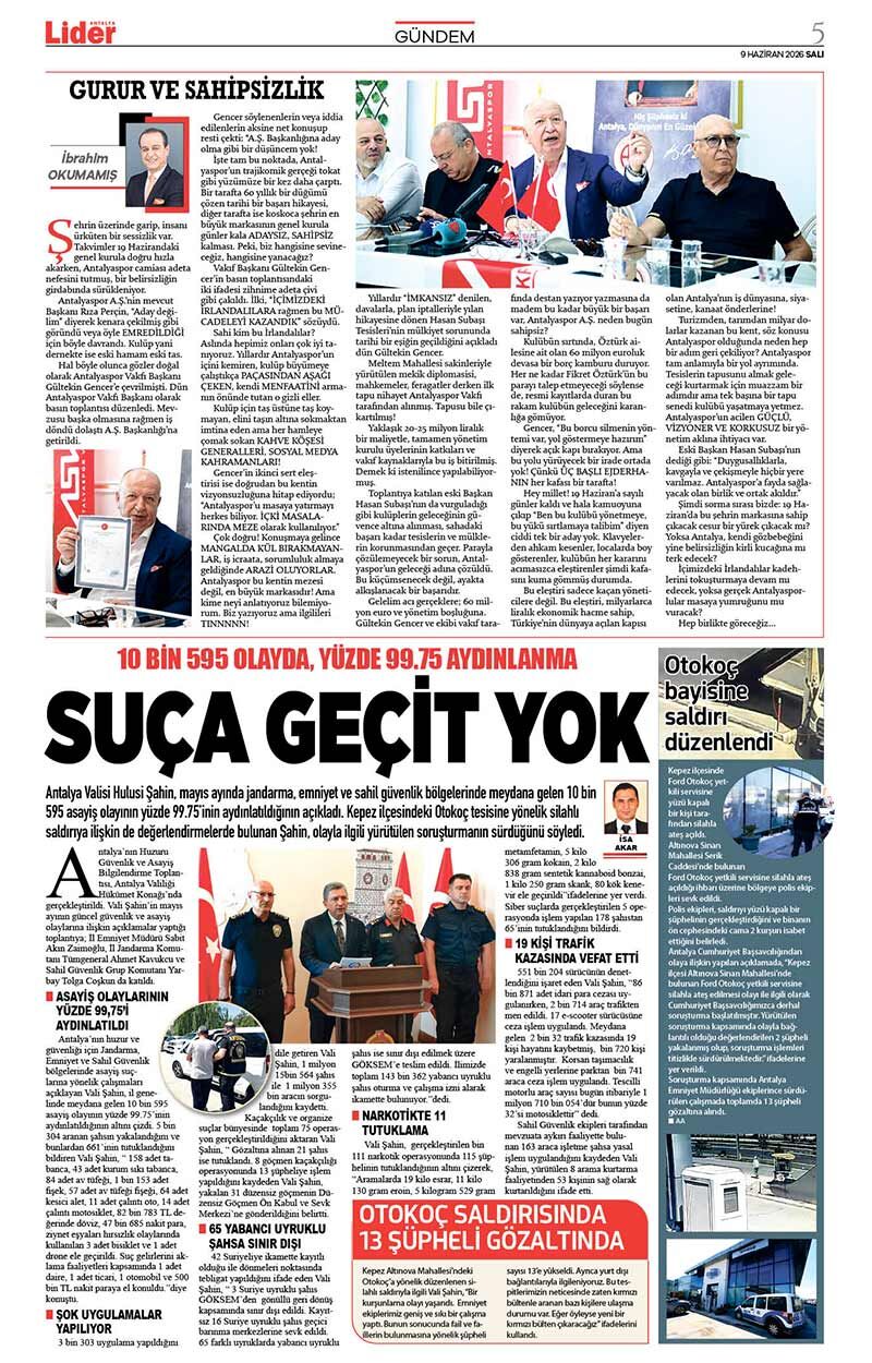 9 H A Z İ R A N 2026 L İ D E R G A Z E T E A N T A L Y A 5