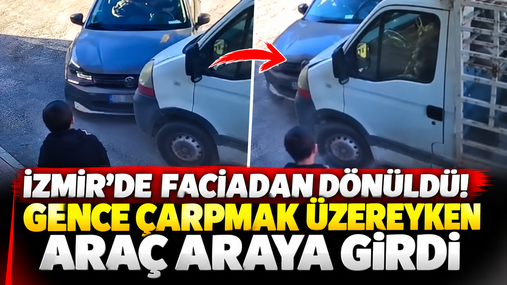 İzmir'de faciadan dönüldü! Gence çarpmak üzereyken araç araya girdi