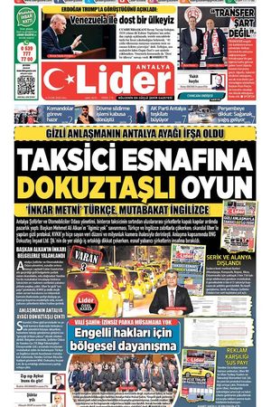 6 OCAK LİDER GAZETE ANTALYA